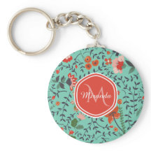 Pretty Aquamarine Orange and Red Floral Monogram
