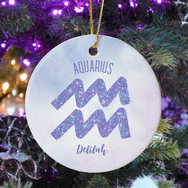 Pretty Aquarius Astrology Sign Personalised Purple Ceramic Tree Decoration (Creator Uploaded)