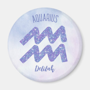 Pretty Aquarius Astrology Sign Personalized Purple Magnet