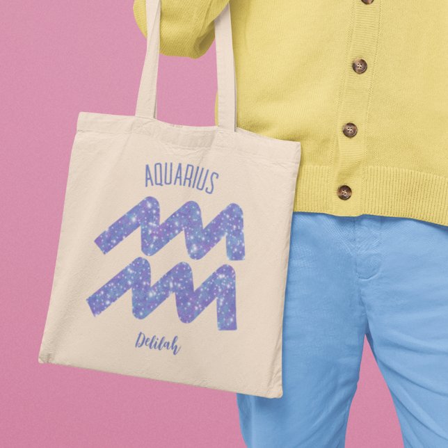 Pretty Aquarius Purple Astrology Sign Personalised Tote Bag (Creator Uploaded)
