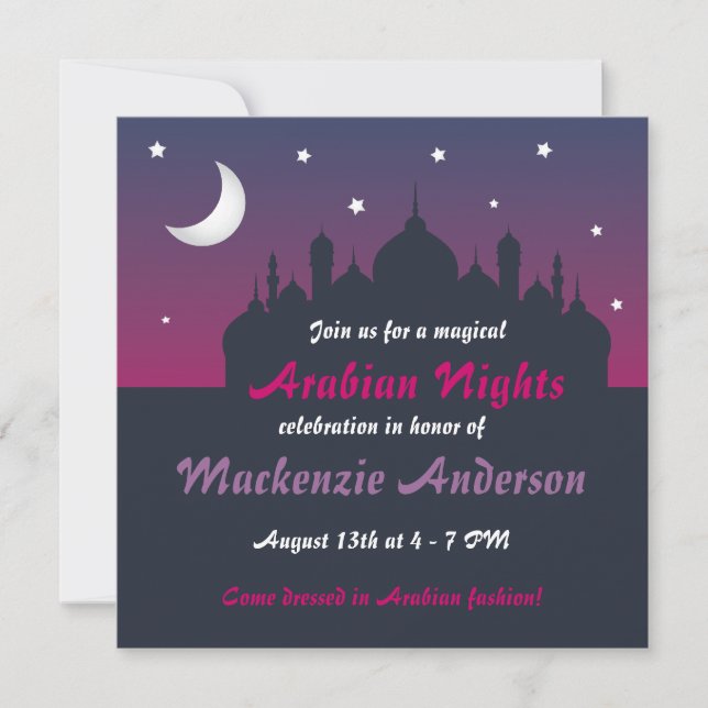 Pretty Arabian Nights Party Invitation (Front)