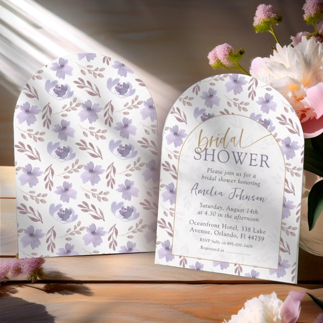 Pretty Arched Purple Floral Bridal Shower   Invitation (Creator Uploaded)
