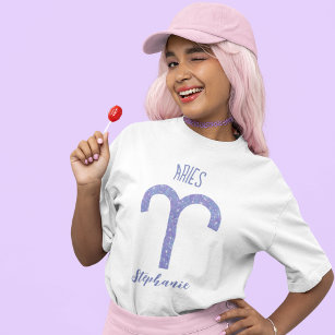 Pretty Aries Astrology Sign Custom Purple Birthday T-Shirt