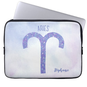 Pretty Aries Astrology Sign Personalised Purple Laptop Sleeve