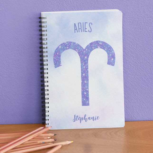 Pretty Aries Astrology Sign Personalised Purple Notebook (Creator Uploaded)