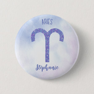 Pretty Aries Astrology Sign Personalized Purple 6 Cm Round Badge