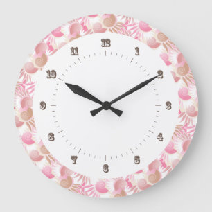 Pretty Art Deco Pastels Pink and Brown Pattern Large Clock