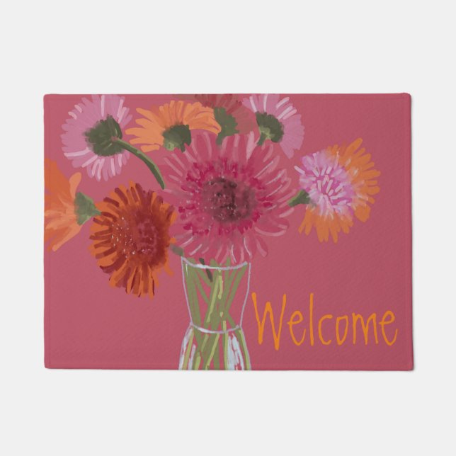Pretty Art GerberaFlower Modern Illustration+ Name Doormat (Front)