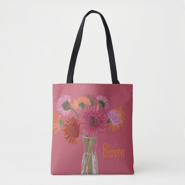 Pretty Art GerberaFlower Modern Illustration+ Name Tote Bag (Front)
