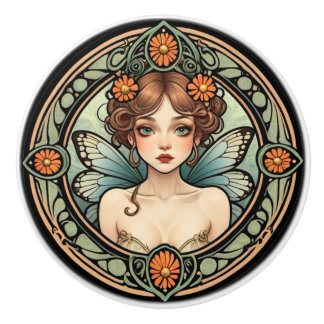 Pretty Art Nouveau Fairy Ceramic Knob