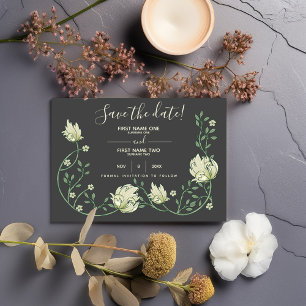 Pretty art nouveau flowers save the date dark
