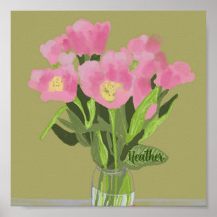 Pretty Art Tulip Flower Modern Illustration + Name Poster