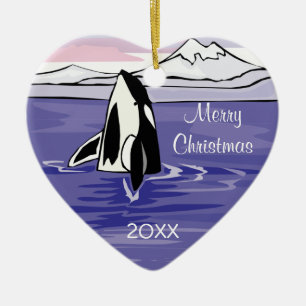 pretty artic orca scene ceramic tree decoration