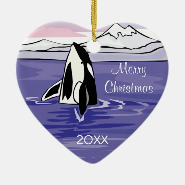 pretty artic orca scene ceramic tree decoration (Front)