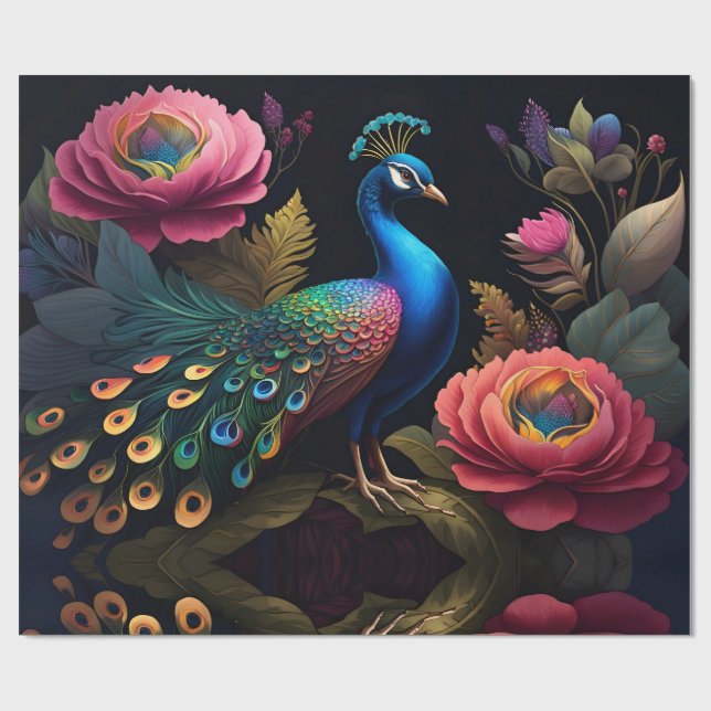 Pretty as a Peacock in Peonies Wrapping Paper (Flat)