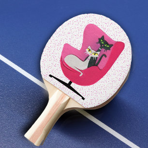 Pretty Atomic Cats Black White in Chair Pink Dots Ping Pong Paddle