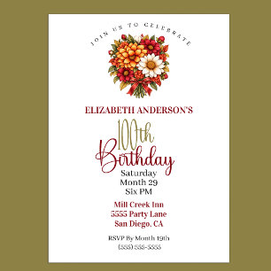 Pretty Autumn Flower Bouquet 100th Birthday Invitation