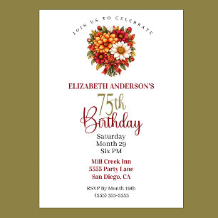 Pretty Autumn Flower Bouquet 75th Birthday Invitation