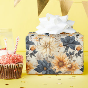 Pretty Autumn Flower Fall Floral Pattern Wrapping Paper