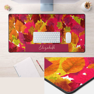 Pretty Autumn Leaves Custom Name Desk Mat
