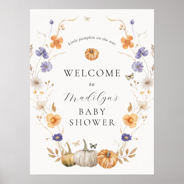 Pretty Autumn Pumpkin Baby Shower Welcome Sign (Front)