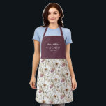 Pretty Autumn Wildflowers Pattern | Name  Apron<br><div class="desc">This beautiful apron features a pattern of autumn wildflowers in earthy tones of beige,  brown,  ivory,  sage green,  and plum purple over a light ivory coloured background. The top contains text templates for personalisation. Makes a great gift and is perfect for the fall season - and Thanksgiving!</div>