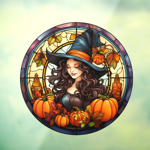 Pretty Autumn Witch Stained Glass