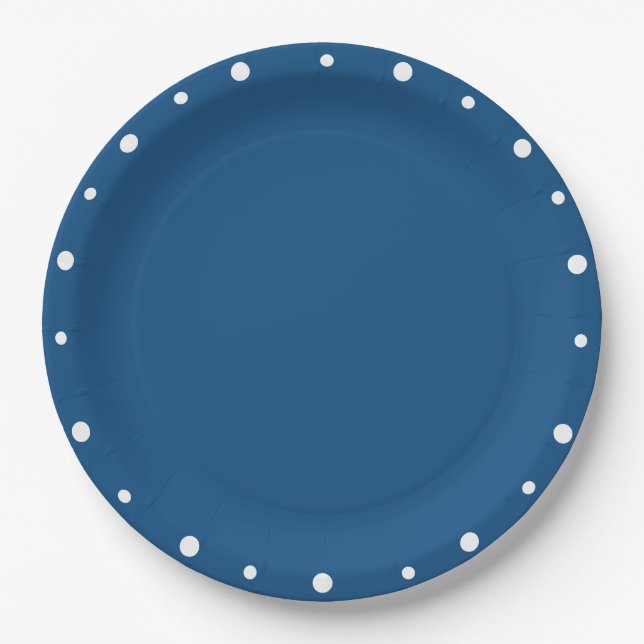 Pretty Azure Blue White Polka Dots  Paper Plate (Front)