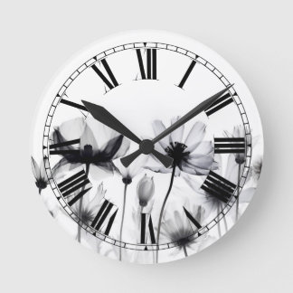 Pretty B&W X-Ray Flowers Round Clock