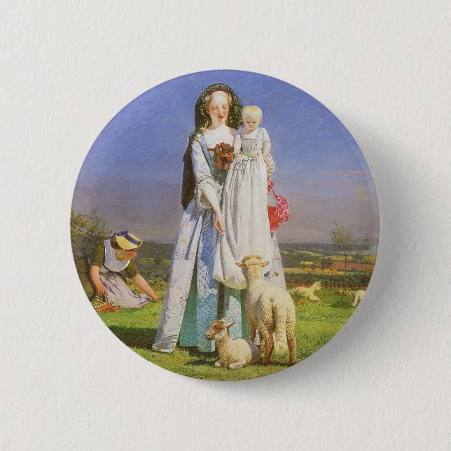 Pretty Baa Lambs by Ford Madox Brown 6 Cm Round Badge (Front)