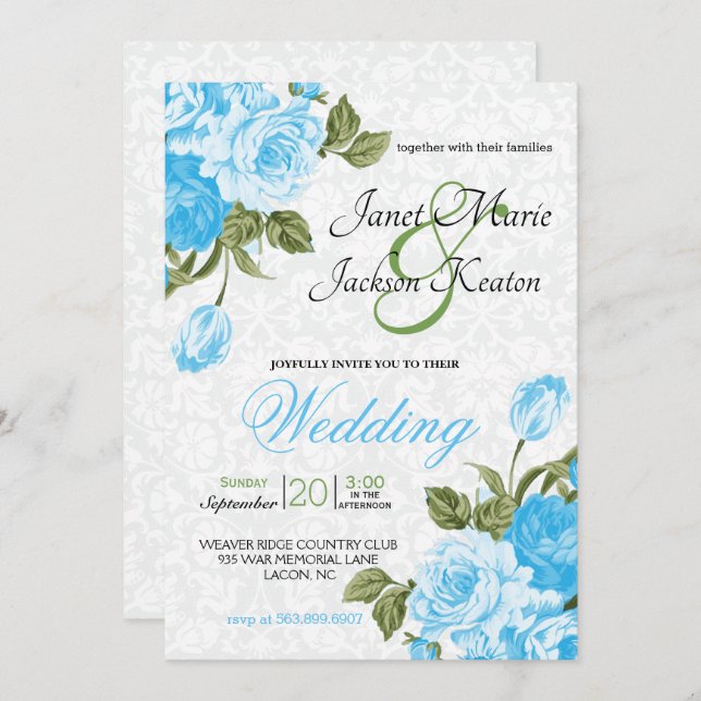 Pretty Baby Blue Wedding Flowers Invitation (Front/Back)