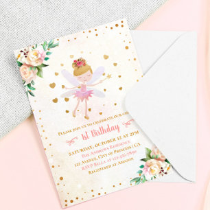 Pretty Baby Fairy 1st Birthday Invitation