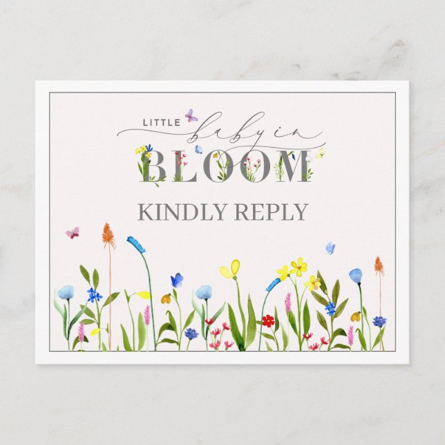 Pretty Baby in Bloom Wildflower Baby Shower RSVP Postcard (Front)