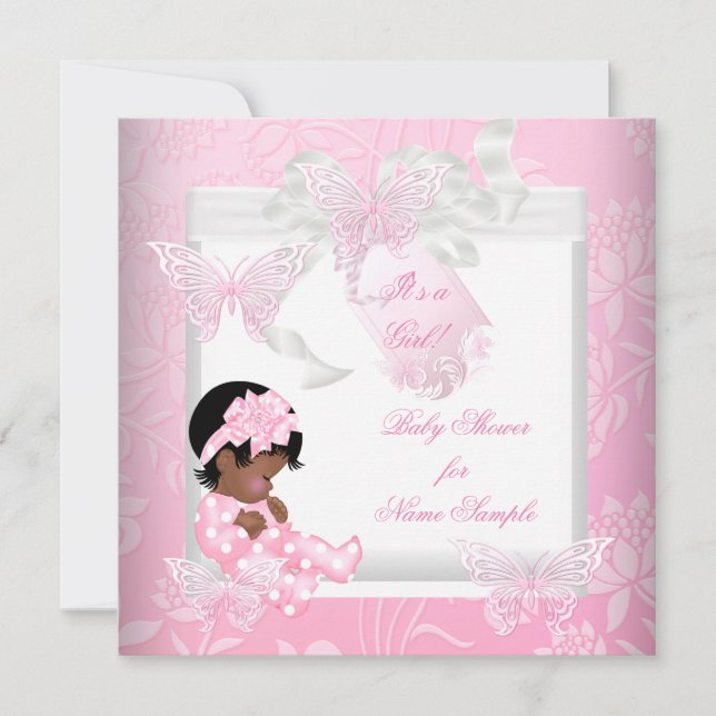 Pretty Baby Shower Cute Girl Pink Butterfly AA Invitation (Front)