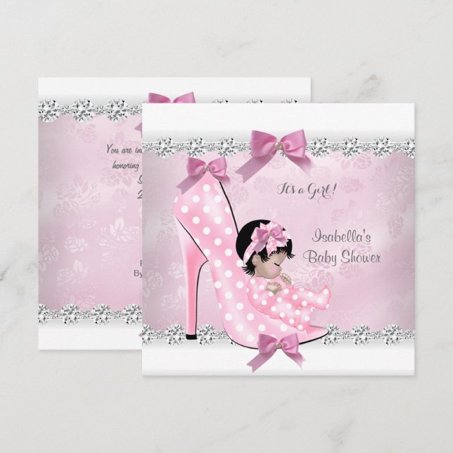 Pretty Baby Shower Girl Pink Diamond High Heel D Invitation (Front/Back)