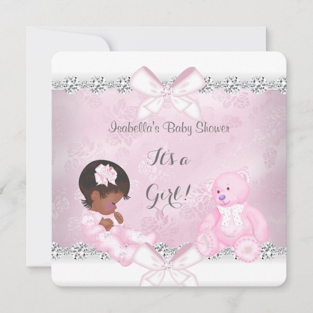 Pretty Baby Shower Girl Pink White Bear Invitation (Front)