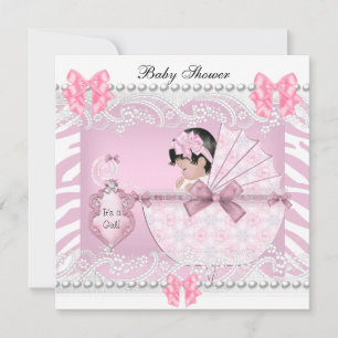 Pretty Baby Shower Zebra Baby Girl Pink Lace Invitation