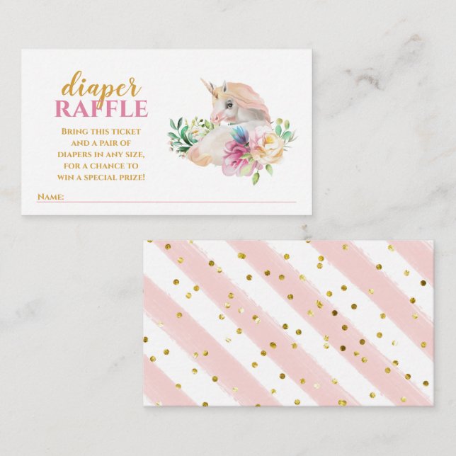 Pretty Baby Unicorn Diaper Raffle Ticket Enclosure Card (Front/Back)
