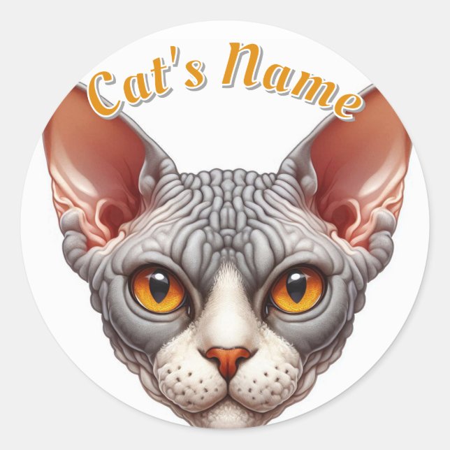 Pretty Bald and Wrinkly Cat plus Name Classic Round Sticker (Front)