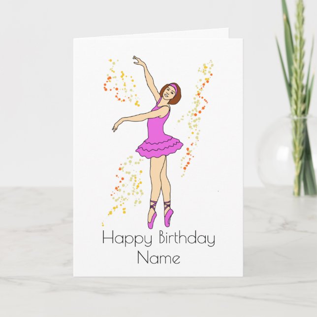Pretty Ballerina Dancing Girl Pink Birthday Card (Front)