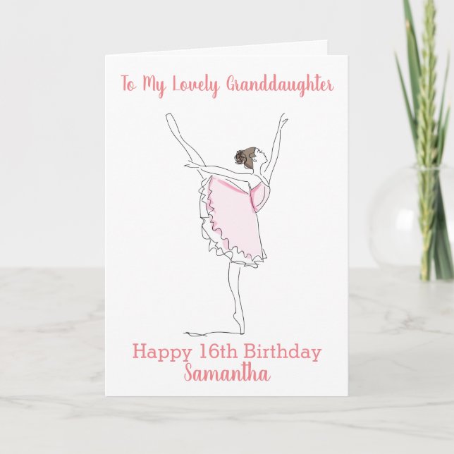 Pretty Ballerina Granddaughter Happy 16th Birthday Card (Front)