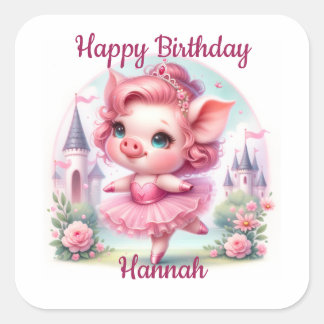 Pretty Ballerina Pig with Castle Square Sticker