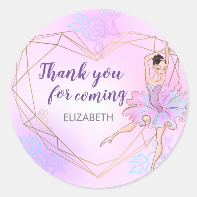 Pretty Ballerina Pink Personalised Birthday Classic Round Sticker (Front)