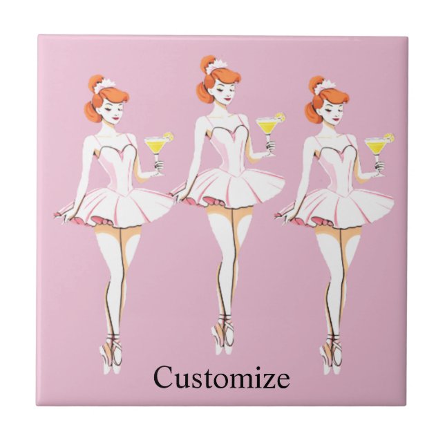Pretty Ballerina Posing with Martini Thunder_Cove Tile (Front)