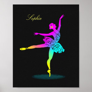 Pretty Ballerina Rainbow Personalised Poster Print