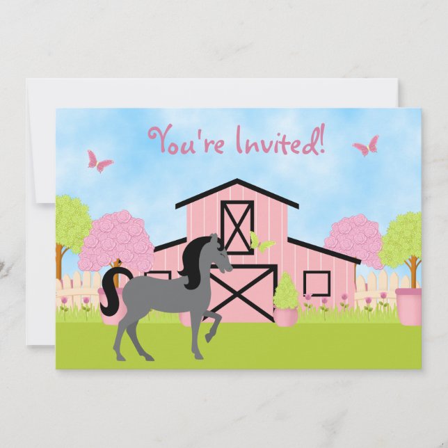 Pretty Barn Horse Birthday Party Invitations (Front)