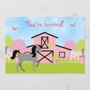 Pretty Barn Horse Birthday Party Invitations