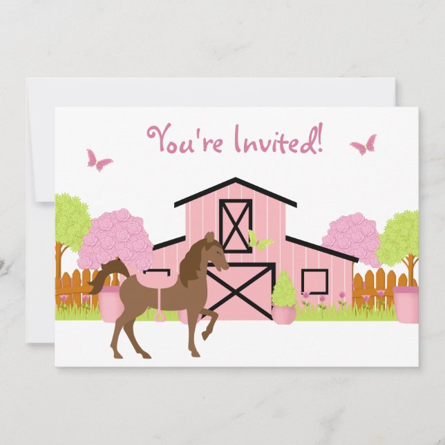 Pretty Barn Horse Birthday Party Invitations (Front)