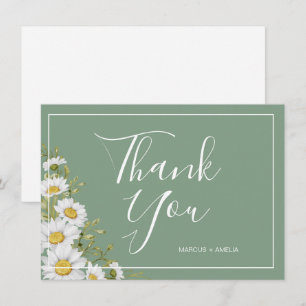 Pretty Basil Green & White Daisies Thank You Flat  Card