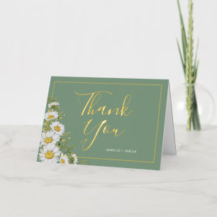 Pretty Basil Green & White Daisies Thank You   Foil Greeting Card